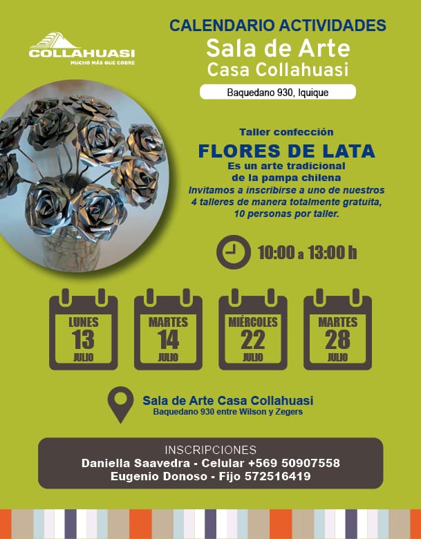 Sala de Arte Casa Collahuasi invita a vivir las tradiciones de La Tirana con talleres gratuitos para la comunidad 2 Afiche Flores de Lata