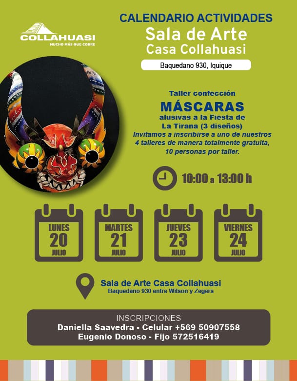Sala de Arte Casa Collahuasi invita a vivir las tradiciones de La Tirana con talleres gratuitos para la comunidad 3 Afiche Mascaras